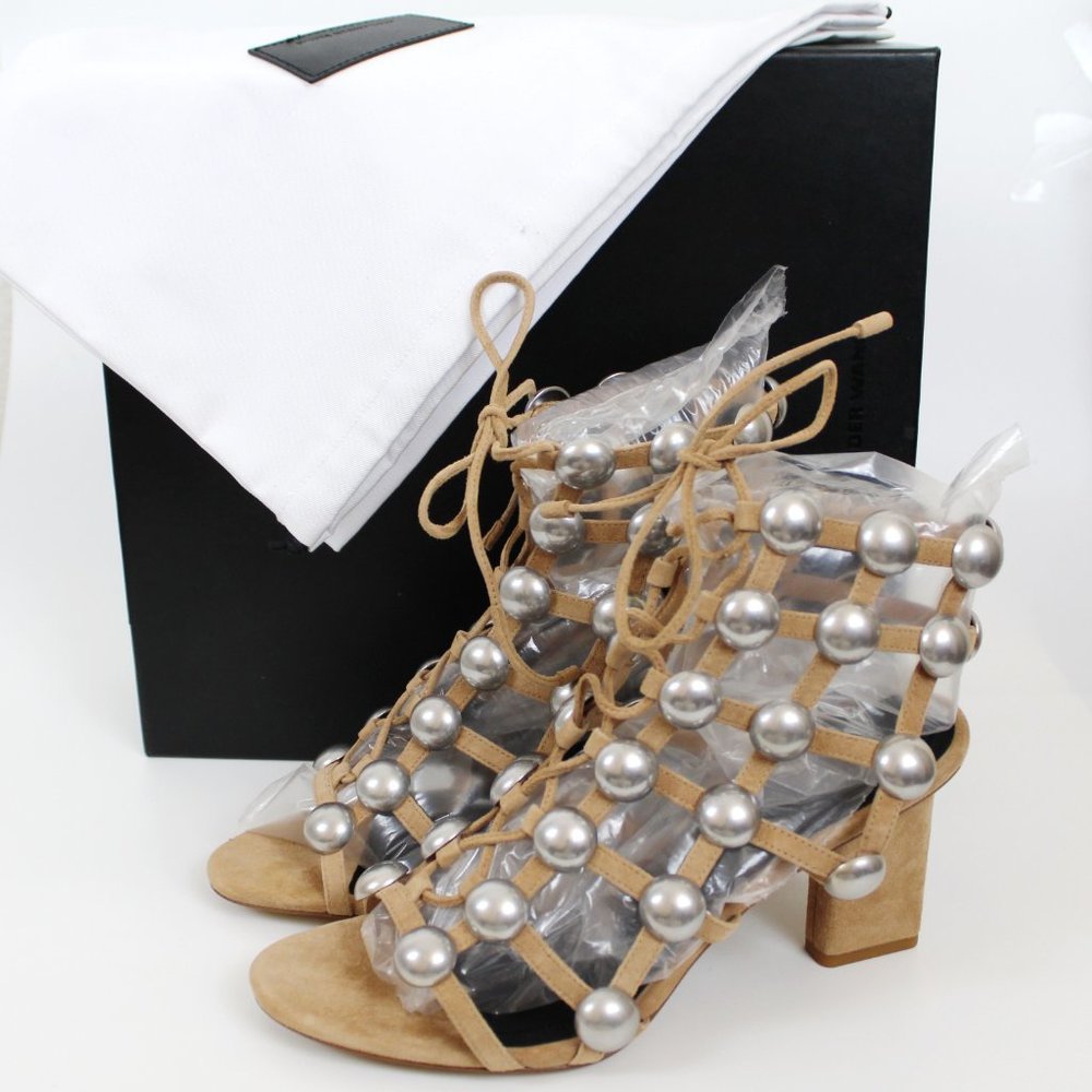 NEW ALEXANDER WANG Studded Lace-Up Sandals | Glam Party Heel, Edgy Luxe Style - Picture 2 of 9